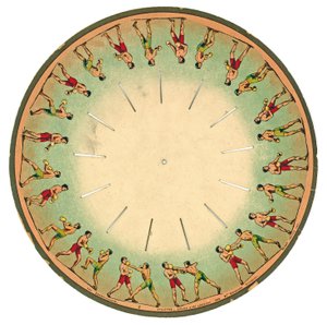 dysk z zoopraxiscope ukazujący mężczyzn walczących, 1893 autorstwa Eadweard Muybridge