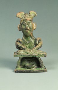 Figura handlarza rybami, artefakt grobowy, wschodnia dynastia Han, 25-220 (ceramika)