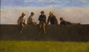 Pięciu chłopców na ścianie, ok. 1875-1880 (olej na płycie kompozycyjnej) autorstwa Eastman Johnson