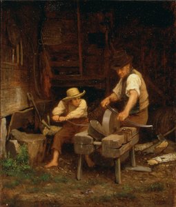 Ostrzenie kosy, 1864 autorstwa Eastman Johnson
