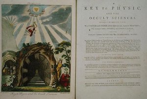 Frontispis do "A Key to Physics and the Occult Sciences", księga 4, wyd. 1800 (litografia kolorowa) autorstwa Ebenezer Sibly