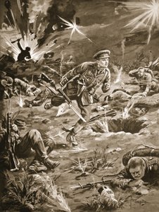 Porucznik Geary spieszący pod ciężkim ostrzałem pocisków do rowu po prawej stronie wzgórza 60, aby skontaktować się z oficerem