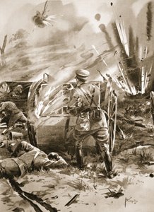 Major Warren usuwa naboje z płonącego wozu amunicyjnego na wielkie osobiste ryzyko autorstwa Edgar Alfred Holloway