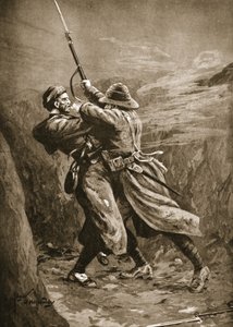 Szeregowy Lavin zmaga się z tureckim bombowcem w brytyjskim sapie w zatoce Suvla w Gallipoli autorstwa Edgar Alfred Holloway