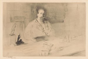 Portret Anatole France za jego biurkiem autorstwa Edgar Chahine (signed by artist)