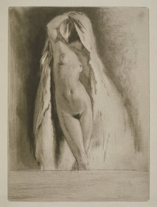 Kobieta udrapowana w prześcieradło, ilustracja do „Mitsou” Sidonie-Gabrielle Colette (1873-1954) opublikowana w 1930 r. (akwaforta i sucha igła)
