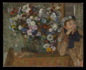 Kobieta siedząca obok wazonu z kwiatami (Madame Paul Valpinçon) autorstwa Edgar Degas