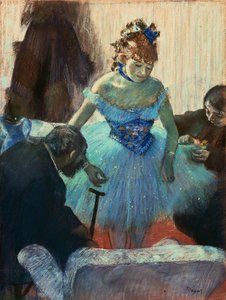 Tancerka baletowa w garderobie (pastel na papierze) autorstwa Edgar Degas