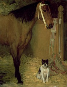 W stajni, koń i pies, ok. 1862 r. autorstwa Edgar Degas