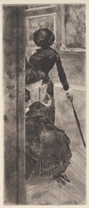 W Luwrze: malarstwo (Mary Cassatt) (akwaforta i akwatinta) autorstwa Edgar Degas