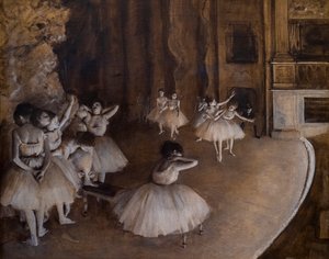 Powtarzanie baletu na scenie. 1874. Olej na płótnie. autorstwa Edgar Degas