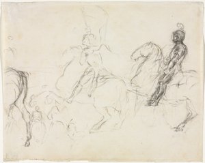 Scena bitwy z postaciami w zbroi na koniu (rekto) autorstwa Edgar Degas