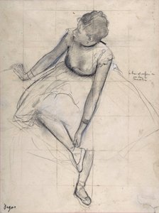 Tancerka poprawiająca buty (baletnica). Rysunek Edgara Degasa (1834-1917) Nowy Jork. Muzeum Sztuki Metropolitan. autorstwa Edgar Degas