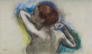Tancerka poprawiająca pasek na ramię, ok. 1895-1900 (węgiel i pastel na papierze) autorstwa Edgar Degas