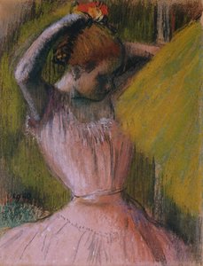 Tancerka układająca włosy, ok. 1900-1912 (pastel na papierze położony na blejtramie) autorstwa Edgar Degas