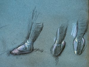 Tancerka z tyłu i trzy studia stóp (szczegóły). Około 1878 r. Węgiel i pastel na papierze autorstwa Edgar Degas