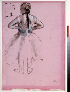 Tancerka z tyłu, ręce na biodrach Esencja na różowym papierze autorstwa Edgara Degasa (1834-1917) 1873 wym. 0,39 x 0,27 cm Paryż, Muzeum Luwru autorstwa Edgar Degas