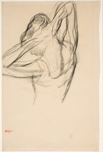 Tancerka, pół ciała, ręce skrzyżowane za głową, ok. 1890 (ołówek na papierze) autorstwa Edgar Degas