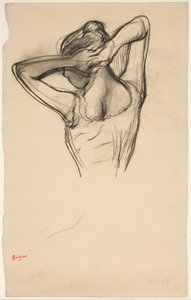 Tancerka, pół ciała, ręce skrzyżowane za głową, ok. 1890 (ołówek na papierze) autorstwa Edgar Degas