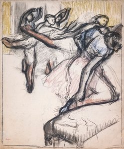 Tancerze ćwiczący w foyer Opery. Około 1890. Pastel i węgiel na papierze. autorstwa Edgar Degas