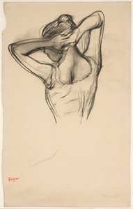 Tancerka układająca włosy; połowa figury z profilu w lewo, połowa z tyłu autorstwa Edgar Degas