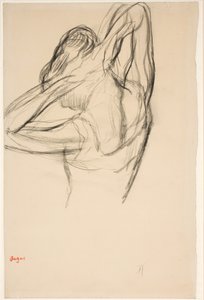 Tancerka układająca włosy; połowa figury z profilu w lewo, połowa z tyłu autorstwa Edgar Degas
