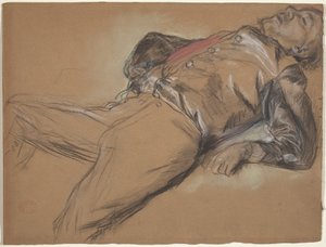 Studium upadłego dżokeja do Scena z biegu z przeszkodami: upadły dżokej, c. 1866. autorstwa Edgar Degas