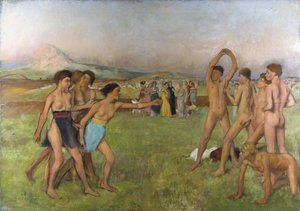 Małe spartańskie dziewczynki prowokujące chłopców. Około 1860-1862, olej na płótnie autorstwa Edgar Degas