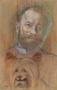 Ludovic Lepic trzymający swojego psa autorstwa Edgar Degas
