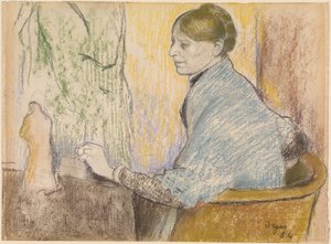 Madame Henri Rouart w fotelu przed stolikiem ze statuetką z Tanagry autorstwa Edgar Degas
