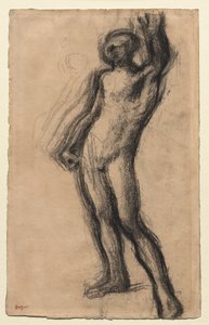 Stojący nagi mężczyzna z podniesioną lewą ręką 1900. autorstwa Edgar Degas