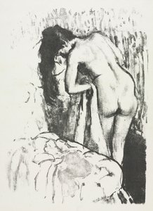 Naga kobieta stojąca, susząca się autorstwa Edgar Degas