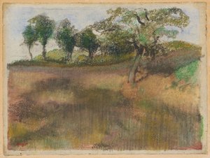 Zaorane pole otoczone drzewami autorstwa Edgar Degas