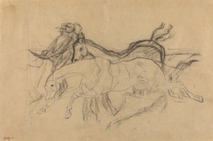 Konie wyścigowe studiują dla Scena z biegu z przeszkodami: Upadły dżokej, c. 1881. autorstwa Edgar Degas
