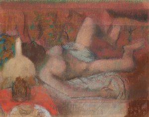 Leżąca naga kobieta, ok. 1888-90 (pastel na monotypii na papierze) autorstwa Edgar Degas