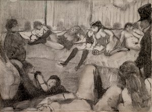 Salon. 1879. Monotypia ma czarny tusz, uwydatnia pastel. autorstwa Edgar Degas