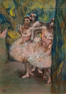 Trzech tancerzy w łososiowych spódnicach. 1904-1906. Pastel na papierze maruflowym na tekturze. autorstwa Edgar Degas