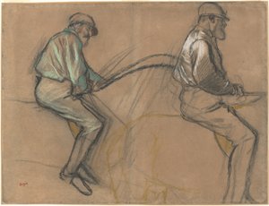 Dwa studia dżokeja, ok. 1884 (kreda, węgiel i pastel na brązowym papierze czerpanym) autorstwa Edgar Degas