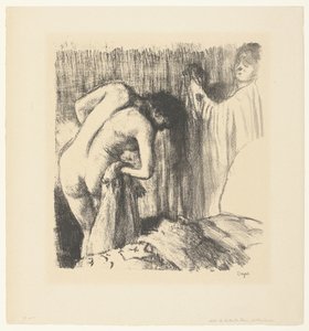 Kobieta wysycha po kąpieli i dostaje od niej ubrania La Sortie du Bain autorstwa Edgar Degas