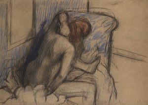 Kobieta susząca włosy, ok. 1902 (węgiel i pastel)