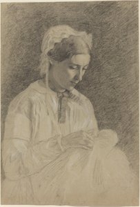Haftowanie kobiece, 1855-1860 autorstwa Edgar Degas