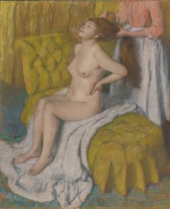 Kobieta z czesanymi włosami, ok. 1886-88 (pastel na jasnozielonym papierze tkanym przymocowanym do uchwytu z kartonu)