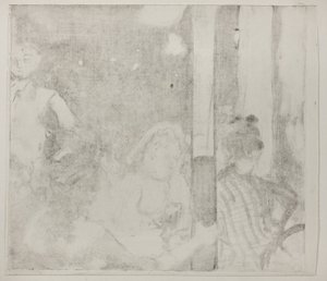 Kobiety przed kawiarnią, wieczór, ok. 1877 r. (monotypia pokrewna na papierze tkanym w kolorze kości słoniowej) autorstwa Edgar Degas