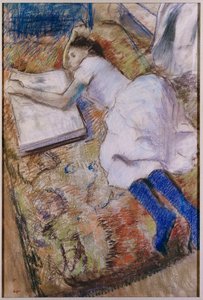 Młoda dziewczyna wyciągnięta patrząc na album, ok. 1889 r. autorstwa Edgar Degas
