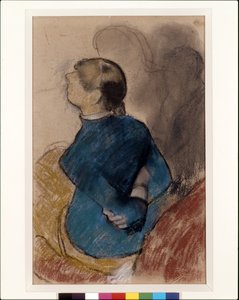 Młoda kobieta w błękicie (pastel na węglu drzewnym na płowym papierze) autorstwa Edgar Degas