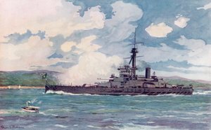 Brazylijski superdreadnought "Minas Geraes" zbliża się do Rio (kolor lito)