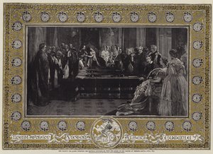 Jej Królewska Mość wręcza cesarzowi Napoleonowi III Order Podwiązki na zamku Windsor, kwiecień 1855 r. autorstwa Edgar Melville Ward