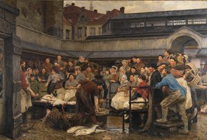 Stary targ rybny w Antwerpii w 1882 roku (olej na płótnie) autorstwa Edgard Farasyn