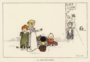 Little Flower-Sellers (kolor litho) autorstwa Edith Farmiloe