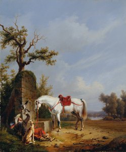Jeździec z koniem autorstwa Edmond Jean Baptiste Tschaggeny